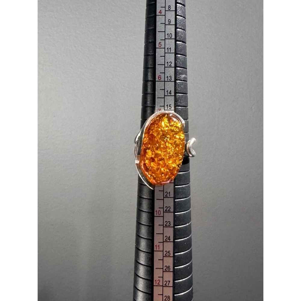 Vintage 925 Sterling Silver & Baltic Amber Ring Sz 8 ADJUSTABLE - Picture 5 of 12